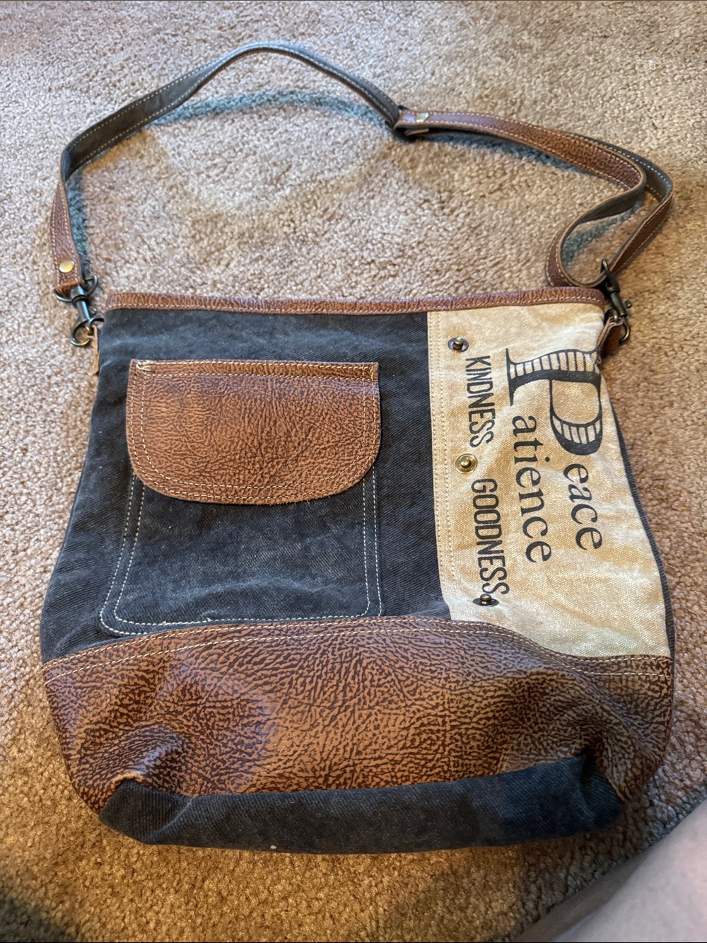 Canvas & Faux Leather Crossbody Bag - Brown/Black